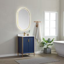 Load image into Gallery viewer, Vinnova Granada 24&quot; Vanity in Royal Blue with White Composite Grain Stone Countertop With Mirror- Vinnova