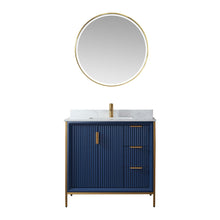 Load image into Gallery viewer, Vinnova Granada 36" Vanity in Royal Blue with White Composite Grain Stone Countertop With Mirror- Vinnova