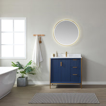 Load image into Gallery viewer, Vinnova Granada 36" Vanity in Royal Blue with White Composite Grain Stone Countertop With Mirror- Vinnova
