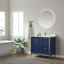 Load image into Gallery viewer, Vinnova Granada 36" Vanity in Royal Blue with White Composite Grain Stone Countertop With Mirror- Vinnova