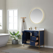 Load image into Gallery viewer, Vinnova Granada 36" Vanity in Royal Blue with White Composite Grain Stone Countertop With Mirror- Vinnova