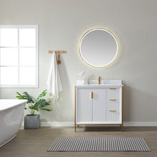 Load image into Gallery viewer, Vinnova Granada 36" Vanity in White with White Composite Grain Stone Countertop With Mirror- Vinnova