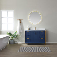 Load image into Gallery viewer, Vinnova Granada 48&quot; Vanity in Royal Blue with White Composite Grain Stone Countertop With Mirror- Vinnova
