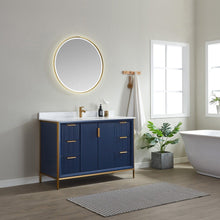 Load image into Gallery viewer, Vinnova Granada 48&quot; Vanity in Royal Blue with White Composite Grain Stone Countertop With Mirror- Vinnova