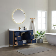 Load image into Gallery viewer, Vinnova Granada 48&quot; Vanity in Royal Blue with White Composite Grain Stone Countertop With Mirror- Vinnova