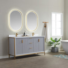 Load image into Gallery viewer, Vinnova Granada 60&quot; Vanity in Paris Grey with White Composite Grain Stone Countertop With Mirror- Vinnova