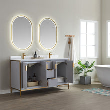 Load image into Gallery viewer, Vinnova Granada 60&quot; Vanity in Paris Grey with White Composite Grain Stone Countertop With Mirror- Vinnova