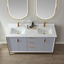 Load image into Gallery viewer, Vinnova Granada 60&quot; Vanity in Paris Grey with White Composite Grain Stone Countertop With Mirror- Vinnova