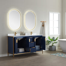 Load image into Gallery viewer, Vinnova Granada 60&quot; Vanity in Royal Blue with White Composite Grain Stone Countertop With Mirror- Vinnova
