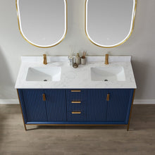 Load image into Gallery viewer, Vinnova Granada 60&quot; Vanity in Royal Blue with White Composite Grain Stone Countertop With Mirror- Vinnova