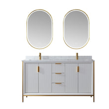 Load image into Gallery viewer, Vinnova Granada 60&quot; Vanity in White with White Composite Grain Stone Countertop With Mirror- Vinnova