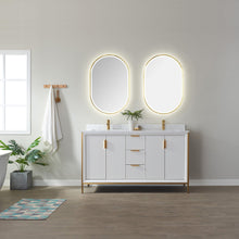 Load image into Gallery viewer, Vinnova Granada 60&quot; Vanity in White with White Composite Grain Stone Countertop With Mirror- Vinnova