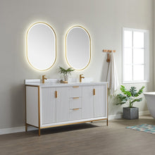 Load image into Gallery viewer, Vinnova Granada 60&quot; Vanity in White with White Composite Grain Stone Countertop With Mirror- Vinnova
