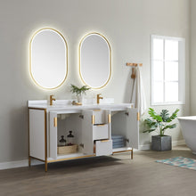 Load image into Gallery viewer, Vinnova Granada 60&quot; Vanity in White with White Composite Grain Stone Countertop With Mirror- Vinnova