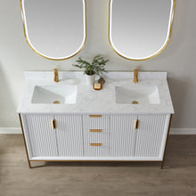 Load image into Gallery viewer, Vinnova Granada 60&quot; Vanity in White with White Composite Grain Stone Countertop With Mirror- Vinnova