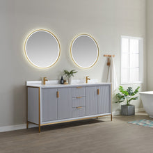 Load image into Gallery viewer, Vinnova Granada 72&quot; Vanity in Paris Grey with White Composite Grain Stone Countertop With Mirror- Vinnova
