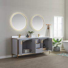 Load image into Gallery viewer, Vinnova Granada 72&quot; Vanity in Paris Grey with White Composite Grain Stone Countertop With Mirror- Vinnova