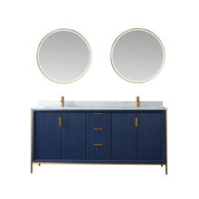 Load image into Gallery viewer, Vinnova Granada 72&quot; Vanity in Royal Blue with White Composite Grain Stone Countertop With Mirror- Vinnova