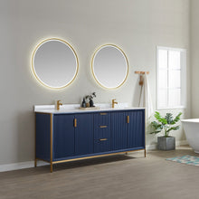 Load image into Gallery viewer, Vinnova Granada 72&quot; Vanity in Royal Blue with White Composite Grain Stone Countertop With Mirror- Vinnova