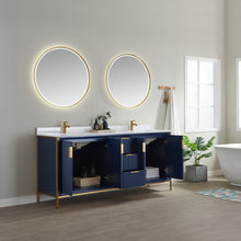 Load image into Gallery viewer, Vinnova Granada 72&quot; Vanity in Royal Blue with White Composite Grain Stone Countertop With Mirror- Vinnova