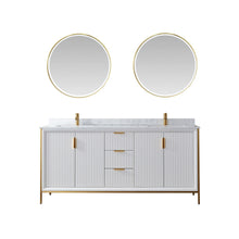 Load image into Gallery viewer, Vinnova Granada 72&quot; Vanity in White with White Composite Grain Stone Countertop With Mirror- Vinnova