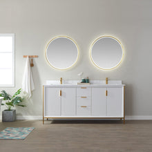Load image into Gallery viewer, Vinnova Granada 72&quot; Vanity in White with White Composite Grain Stone Countertop With Mirror- Vinnova