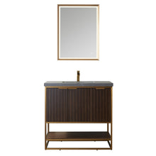 Load image into Gallery viewer, Vinnova Donostia 36" Vanity in Walnut with Grey Composite Armani limestone board stone countertop With Mirror- Vinnova