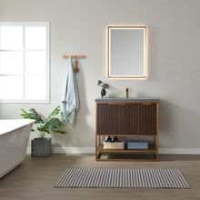 Load image into Gallery viewer, Vinnova Donostia 36" Vanity in Walnut with Grey Composite Armani limestone board stone countertop With Mirror- Vinnova