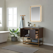 Load image into Gallery viewer, Vinnova Donostia 36" Vanity in Walnut with Grey Composite Armani limestone board stone countertop With Mirror- Vinnova