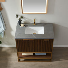 Load image into Gallery viewer, Vinnova Donostia 36" Vanity in Walnut with Grey Composite Armani limestone board stone countertop With Mirror- Vinnova