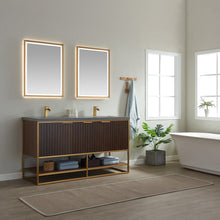 Load image into Gallery viewer, Vinnova Donostia 60&quot; Vanity in Walnut with Grey Composite Armani limestone board stone countertop With Mirror- Vinnova