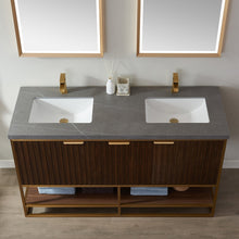 Load image into Gallery viewer, Vinnova Donostia 60&quot; Vanity in Walnut with Grey Composite Armani limestone board stone countertop With Mirror- Vinnova