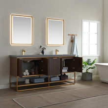 Load image into Gallery viewer, Vinnova Donostia 72&quot; Vanity in Walnut with Grey Composite Armani limestone board stone countertop With Mirror- Vinnova