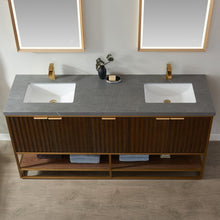 Load image into Gallery viewer, Vinnova Donostia 72&quot; Vanity in Walnut with Grey Composite Armani limestone board stone countertop With Mirror- Vinnova