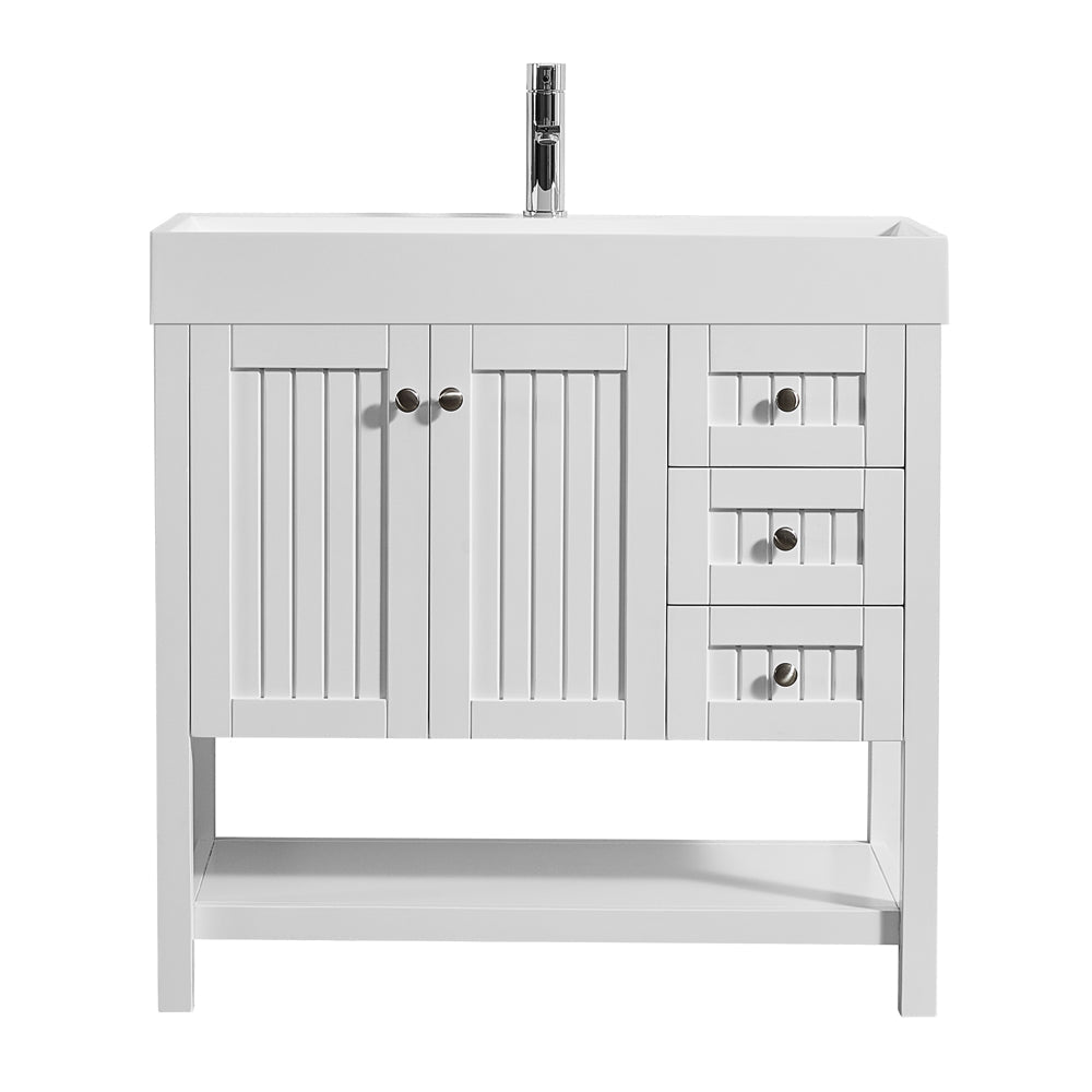 Vinnova Pavia 36” Single Vanity in White with Acrylic under-mount Sink Without Mirror- Vinnova