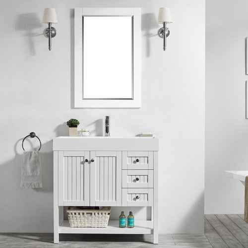Vinnova Pavia 36” Single Vanity in White with Acrylic under-mount Sink With Mirror- Vinnova