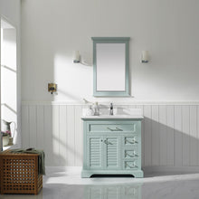 Load image into Gallery viewer, Vinnova Lorna 36&quot; Single Vanity in Finnish Green and Composite Carrara White Stone Countertop With Mirror- Vinnova