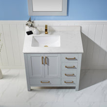 Load image into Gallery viewer, Vinnova Shannon 36&quot; Single Vanity in Paris Grey and Composite Carrara White Stone Countertop With Mirror- Vinnova