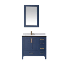 Load image into Gallery viewer, Vinnova Shannon 36&quot; Single Vanity in Royal Blue and Composite Carrara White Stone Countertop With Mirror- Vinnova