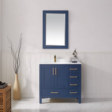 Load image into Gallery viewer, Vinnova Shannon 36&quot; Single Vanity in Royal Blue and Composite Carrara White Stone Countertop With Mirror- Vinnova