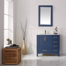 Load image into Gallery viewer, Vinnova Shannon 36" Single Vanity in Royal Blue and Composite Carrara White Stone Countertop Without Mirror- Vinnova