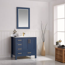 Load image into Gallery viewer, Vinnova Shannon 36&quot; Single Vanity in Royal Blue and Composite Carrara White Stone Countertop With Mirror- Vinnova