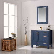 Load image into Gallery viewer, Vinnova Shannon 36" Single Vanity in Royal Blue and Composite Carrara White Stone Countertop Without Mirror- Vinnova