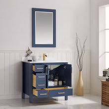 Load image into Gallery viewer, Vinnova Shannon 36&quot; Single Vanity in Royal Blue and Composite Carrara White Stone Countertop With Mirror- Vinnova