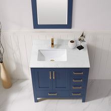Load image into Gallery viewer, Vinnova Shannon 36&quot; Single Vanity in Royal Blue and Composite Carrara White Stone Countertop With Mirror- Vinnova