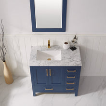 Load image into Gallery viewer, Vinnova Shannon 36" Single Vanity in Royal Blue and Composite Carrara White Stone Countertop Without Mirror- Vinnova