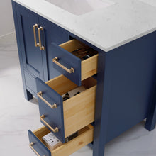 Load image into Gallery viewer, Vinnova Shannon 36&quot; Single Vanity in Royal Blue and Composite Carrara White Stone Countertop With Mirror- Vinnova