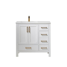 Load image into Gallery viewer, Vinnova Shannon 36" Single Vanity in White and Composite Carrara White Stone Countertop Without Mirror- Vinnova