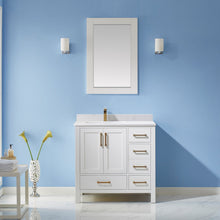 Load image into Gallery viewer, Vinnova Shannon 36&quot; Single Vanity in White and Composite Carrara White Stone Countertop With Mirror- Vinnova