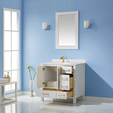 Load image into Gallery viewer, Vinnova Shannon 36&quot; Single Vanity in White and Composite Carrara White Stone Countertop With Mirror- Vinnova